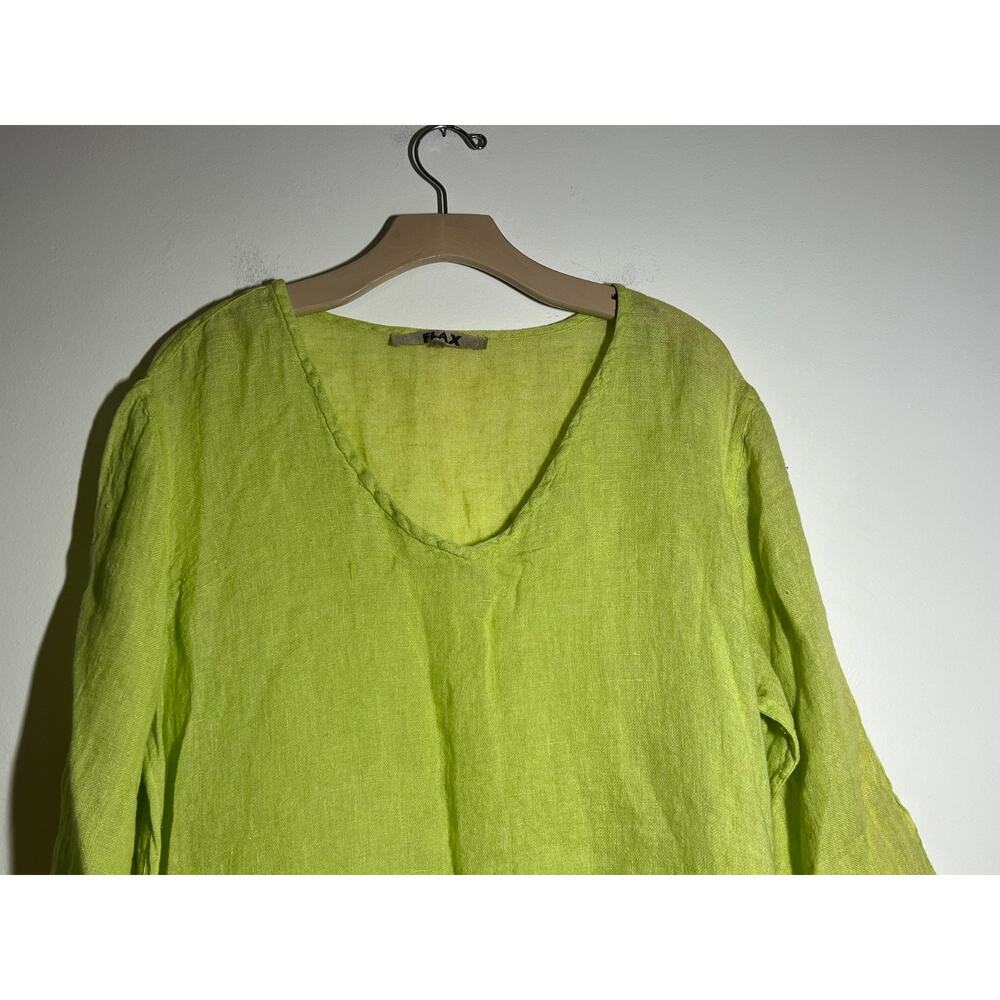 FLAX EUC Lime Green 3/4 Sleeve Pullover V-Neck Tunic Top Dress Lagenlook M/L - Picture 2 of 7